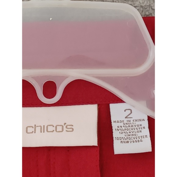 Chicos Sz 2‎ / Lg Light Blazer Red Sheen Open Front Office Evening Long Sleeve - Picture 2 of 8